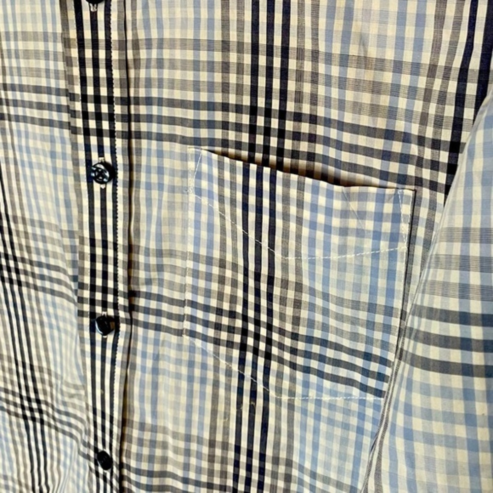 Tasso Elba Navy White Light Blue Plaid Button Down Long Sleeve Shirt Size Large - Picture 4 of 6
